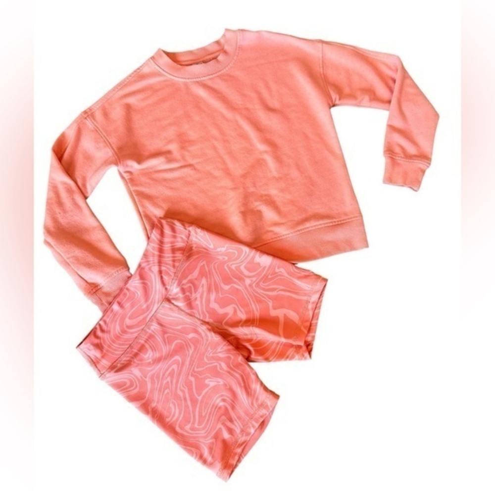 Girls 90 degrees small 7/8 2 piece coordinating set orange sweatshirt bike short